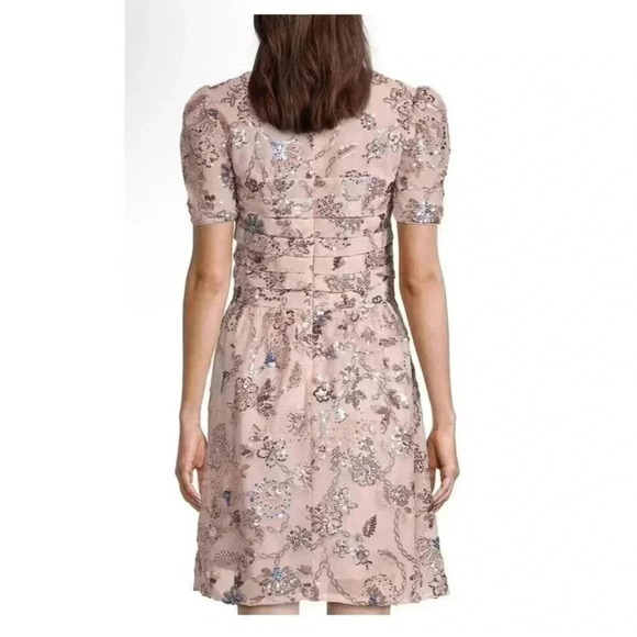 New Rachel Parcell Pink Sequin Tulle Embroidered Short Sleeve Dress Size 8 - Picture 4 of 13